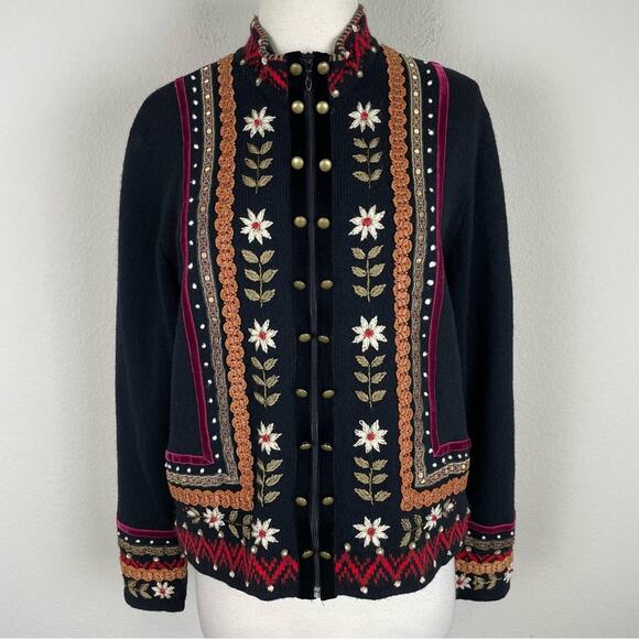 Islandic Design Black Embellished Zip Sweater Jacket Lg - Picture 1 of 8